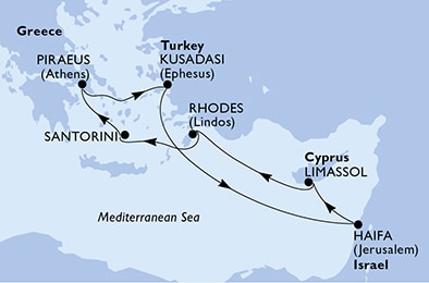 Sea cruise 7 nights Greece Turkey Israel Cyprus Mon 03 Oct 2022