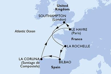 Sea cruise 7 nights Southampton La Rochelle Bilbao La Coruna