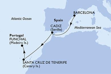 Sea cruise 5 nights Barcelona Cadiz Santa Cruz de Tenerife